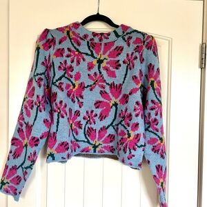 NWT Floral Knit Sweater - Pink and Blue